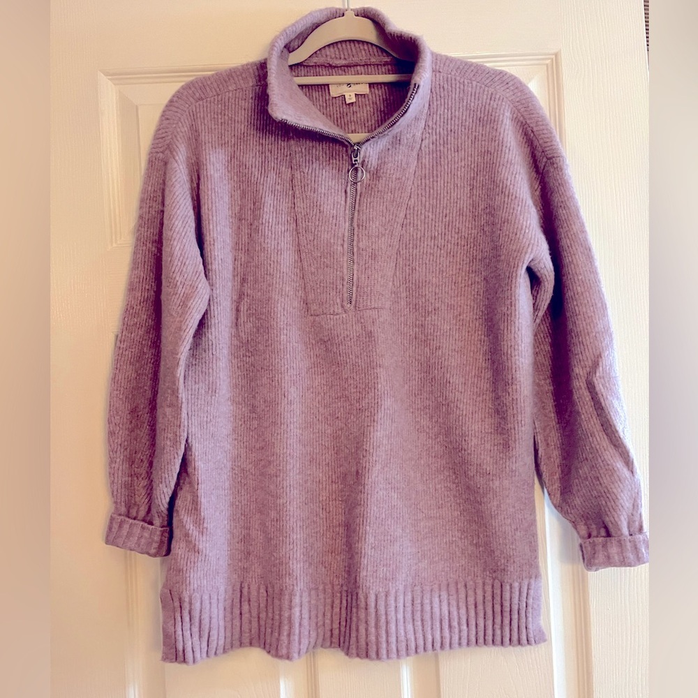 Lou & Grey/women’s LS, light purple sweater, zipper front